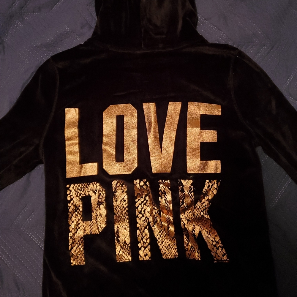 Women's "Pink by Victoria Secret" Black, Full-Zip Pooch felt hoodie (Medium)